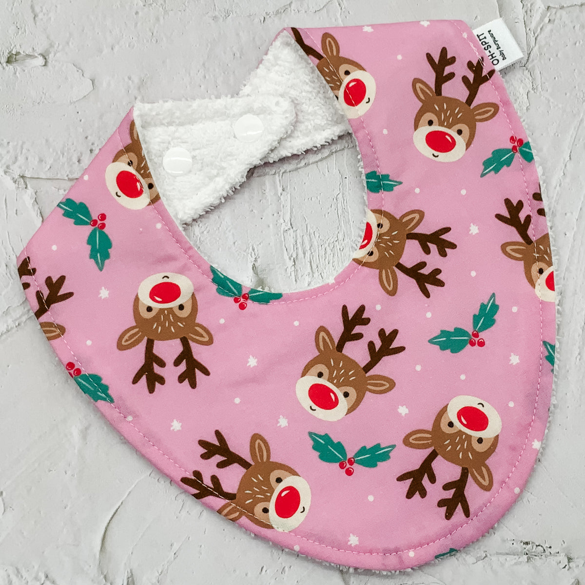 Pink Reindeer Christmas Signature Bib