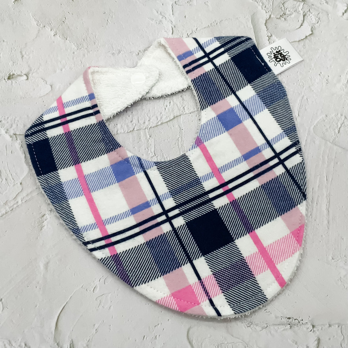 Pink & Navy Flannel Signature Bib
