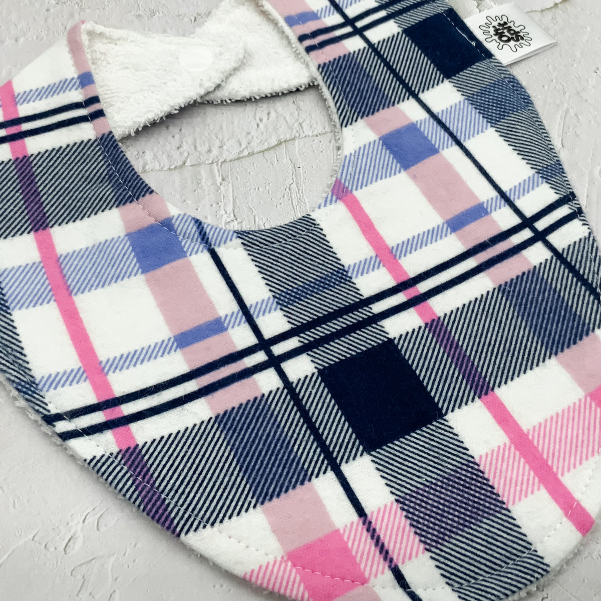 Pink & Navy Flannel Signature Bib