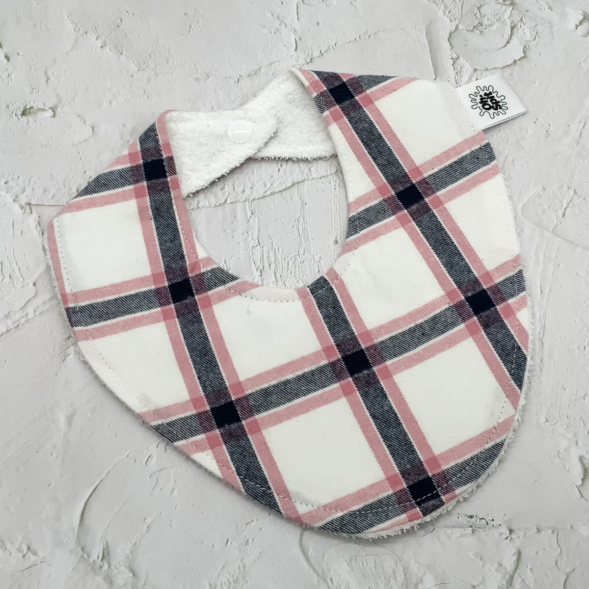 White & Pink Flannel Signature Bib
