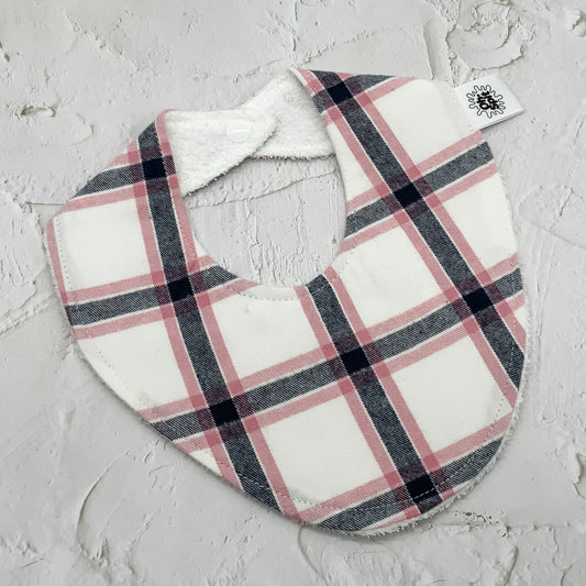 White & Pink Flannel Signature Bib