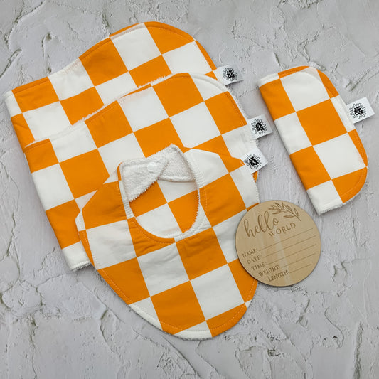 Baby Gift Set - Mandarin Orange Checkerboard