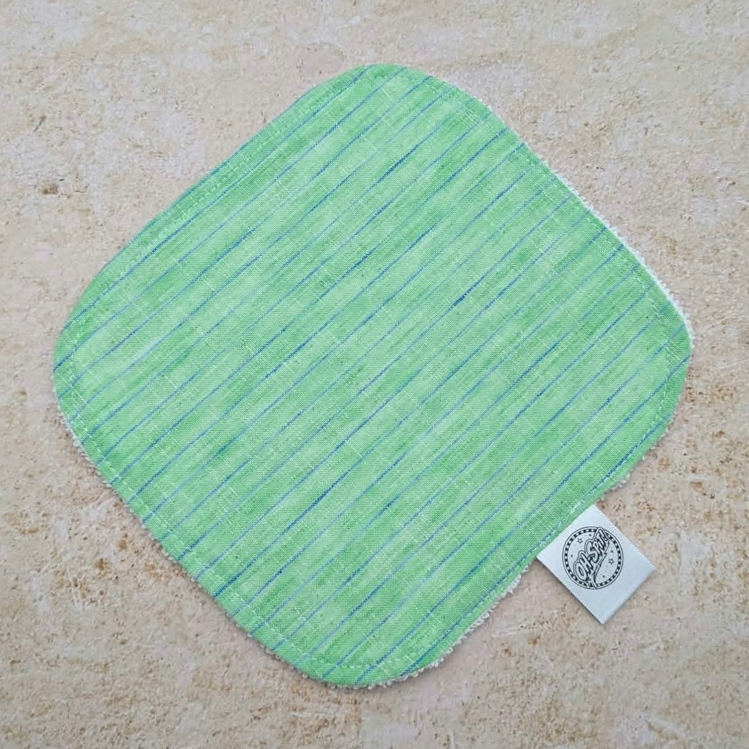 Washcloth - Green Linen Stripe